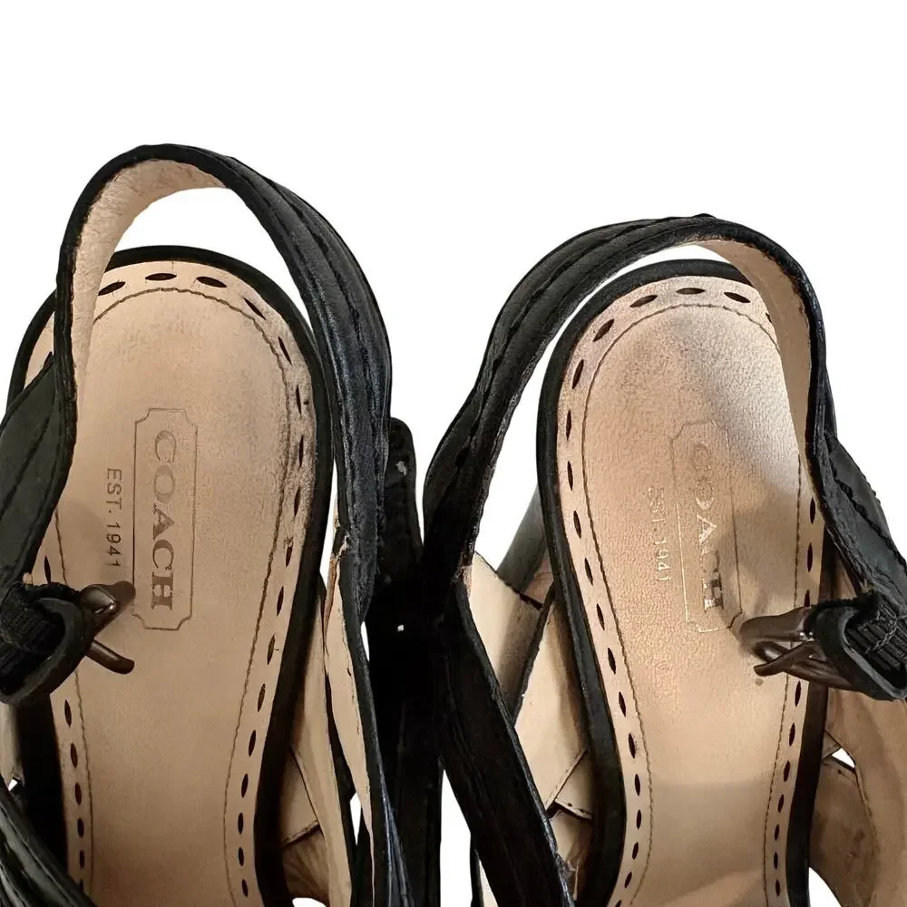 COACH Brynne Black Leather Strappy Gladiator Platform Heel Sandals Luxury Glam